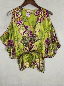 Blusa EVOLVE Mangas Kimono M Verde Top Paisley Lentejuelas Seda Hecha en EE. UU. - Imagen 1 de 19