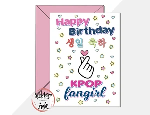 Tarjeta de cumpleaños Kpop, feliz cumpleaños fan de Kpop. Pop coreano A5 grande - Imagen 1 de 3
