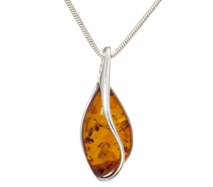 NATURAL BALTIC AMBER Jewellery Gemstone STERLING SILVER 925 PENDANT NECKLACE - Picture 1 of 7