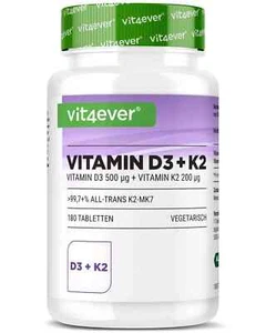 180  Tabletten Vitamin D3 20.000 I.E. + Vitamin K2 200mcg Natürliches MK-7 - Bild 1 von 8