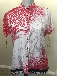 'FOR LOVE & LIBERTY' Silk Button Down Top Animal Print sz Small - Bild 1 von 9
