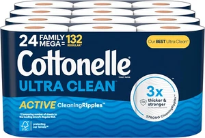 Cottonelle Ultra Clean Toilet Paper, 24 Family Mega Rolls, Active CleaningRipple - Picture 1 of 8