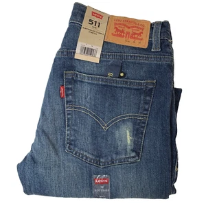 Levi's 511 Slim Fit Mid Blue Denim Patches Jeans Women's Size 28W 28L - Picture 1 of 20