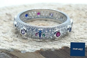 Anello fascia rosario in Argento 925 con pave' di zirconi colorati multicolor - Foto 1 di 9
