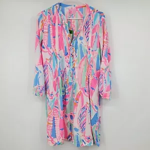 Abito nuovo con etichette Lilly Pulitzer Sarasota tunica fuori mare stampato multicolore medio - Foto 1 di 13
