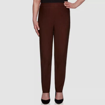 Alfred Dunner Womens Brown Tummy-Control Straight-Leg Pants Petite Size 8P Short - Image 1 of 3
