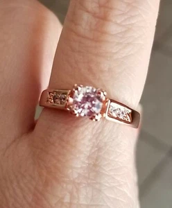 New 18K Rose Gold Plated Solitaire Ring, Women's Engagement Ring, Size 8 - Picture 1 of 5