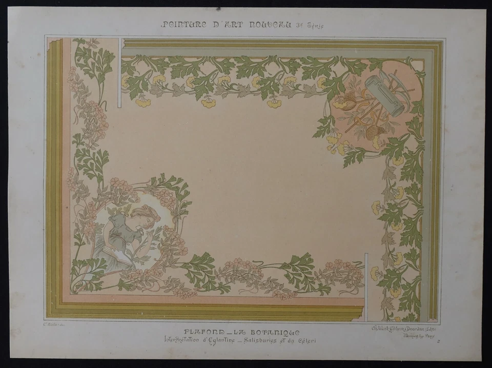 PEINTURE D' ART NOUVEAU Mulier 2 / La Botanique Céléri Jugendstil 1900 no Mucha  - Photo 1/1