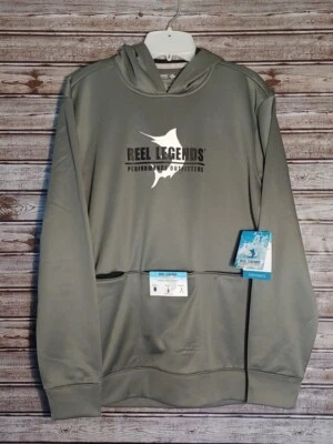 Men's Large Reel Legends Hoodie Sweatshirt Gray Hands-Free Pockets UPF 50 NEW - Image 1 of 4