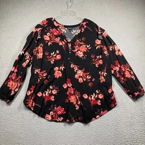 Torrid Top Damen 2 (2X) dunkel Blumen Langarm Popover Relaxed Viskose V-Ausschnitt - Bild 1 von 13