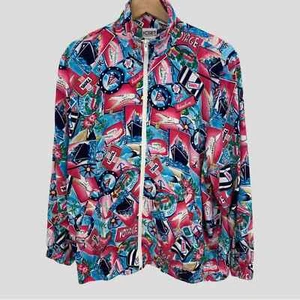 Vintage 90s Koret Barbiecore Travel Pink Blue Lightweight Bomber Jacket - Picture 1 of 8