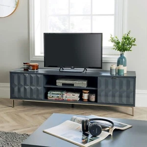 TV Stand Cabinet Storage Unit High Gloss Grey 2 Door Stand 150cm Wide - Picture 1 of 8