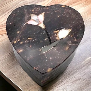 Mother of Pearl Trinket Box 3 Inch Inlay Black Natural Stone Vintage - Picture 1 of 9