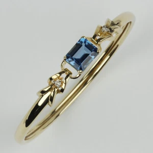 Pretty 14k Yellow Gold, Blue Topaz, Diamond Women's Bangle Bracelet - Picture 1 of 4