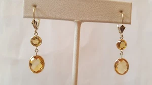 14K Yellow Gold Citrine Dangling Earrings with Leverback - Picture 1 of 9