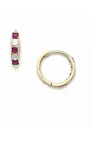 14K Solid Yellow Gold Ruby July Birthstone Huggie Earrings ER-H1-7 - Picture 1 of 1