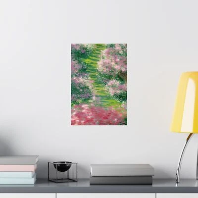 Pink Botanical Posters, Monet Flower Field Print, Matte Wall Art, Vertical - Image 1 of 2