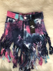 Distressed High Waisted Shorts Denim Pink Purple Small S Tie Dye - Picture 1 of 6
