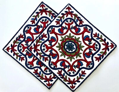 Lot 2 New Crewel Embroidery Bohemian Boho 17” Pillow Covers Birds Leaves Floral - Image 1 of 4