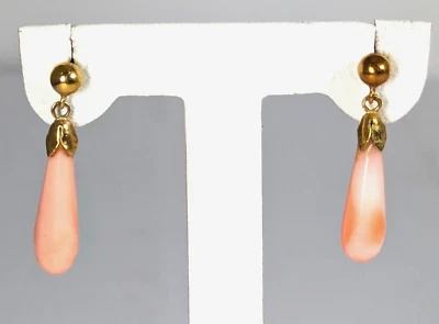 Pendientes colgantes de coral de oro de 14K, 1"" de largo Foto 1 de 4