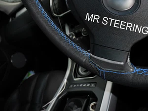 FITS SCANIA 113 BUS 87+ TRUE LEATHER STEERING WHEEL COVER LIGHT BLUE DOUBLE STCH - Picture 1 of 1