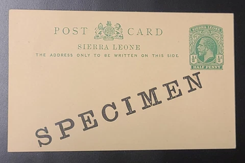 Sierra Leone KGV SPECIMEN Postal Card 1/2d Halfpenny Mint Unused Cover