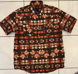 Lost Calf Men’s Aztec Country Button-Up Short Sleeve Shirt Brown Red Orange XL - Picture 1 of 4