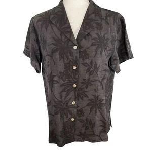 Tommy Bahama 100% Silk Black Tropical Leaf Print Shirt Size L - Picture 1 of 11