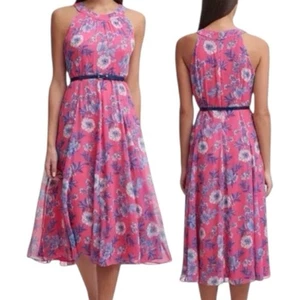 Tommy Hilfiger Midi-Neckholderkleid rosa und blau geblümt - Bild 1 von 8