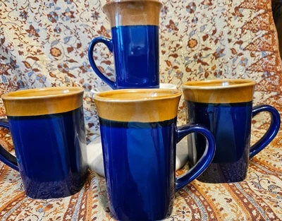 Набор из 4 кофейных чашек Royal Norfolk синие и коричневые квадратные кружки какао латте 5 дюймов 14 унций - Изображение 1 из 4