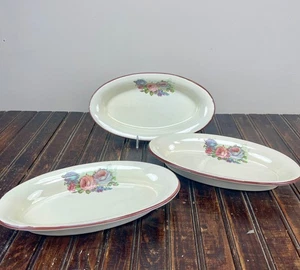 Vintage Ceramiche Virginia 3-Pc Oval Plates Set Buttermilk Floral Made in Italy - Picture 1 of 12