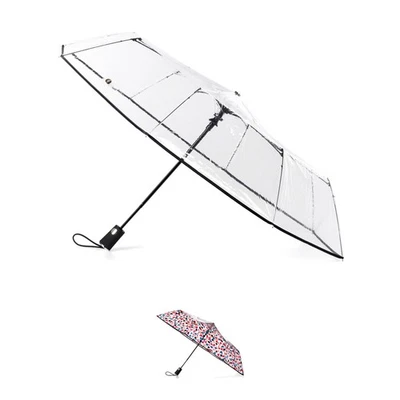 Paraguas compacto abierto automático ultra transparente para mujer, negro Foto 1 de 4