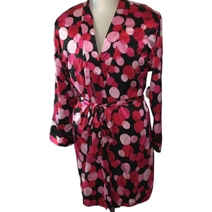 NEW Delicates Robe Womens Medium Satin Lace Sleeve Pink Gumballs Circles Wrap - Picture 1 of 12
