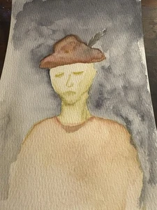 Aceo Original Aquarell Gemälde Just A Man 5X7 - Bild 1 von 3