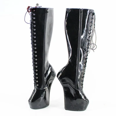 Botas hasta la rodilla plataforma charol tacón casco caballo caballo sin tacón 20 cm/8" Foto 1 de 4