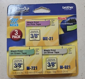 3 Pack 3/8" 9mm P-Touch M Tape Value Pack for Brother PT-100, PT100 Label Maker - Picture 1 of 3