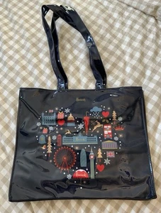 Harrods Large Christmas London PVC Zip Up Tote Shopper Shoulder Bag glitter - Picture 1 of 9