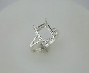 (9x7 mm - 11x9 mm) Emerald Cut 4 Prong Split Shank Ring Setting Sterling Silver - Picture 1 of 10