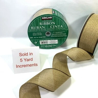 Kirkland Wire Edged BURLAP Ribbon 5 Yards Christmas Holiday Wreath Bow Gift 2.5" - Image 1 of 4