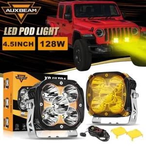 2x AUXBEAM 4.5" LED Pods Driving Lights Spot Beam w/ DRL + Amber Covers for Jeep - Picture 1 of 12