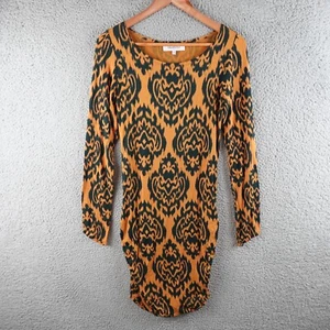 Maurie & Eve Womens Dress 10 Yellow Bodycon Short Pattern Long Sleeve Corporate - Picture 1 of 9