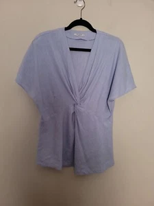 MM Lafleur Light Blue Linen V-neck Top Sz L Modest Minimalist - Picture 1 of 6