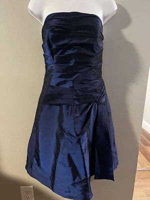 Vestido para mujer B2 talla 12 azul hasta la rodilla sin tirantes fruncido frente línea A Foto 1 de 4