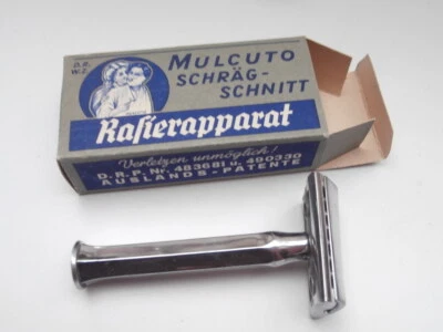 MULCUTO Solingen vecchio rasoio taglio obliquo Inclined head DE METAL Razor WW2!  - Immagine 1 di 4