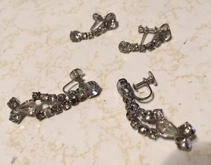 2 pares de pendientes vintage años 50, color plata con pedrería - Imagen 1 de 1