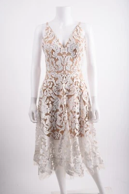 Vestido The Population Mujer Blair Sin Mangas Lentejuelas Encaje Midi Vestido S Blanco Nuevo con Etiquetas Foto 1 de 4