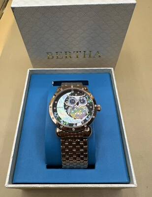 Nuevo Reloj Bertha Búho y Luna Madreperla Cuadrante Tono Dorado Damas - Nuevo en Caja Leer Foto 1 de 4