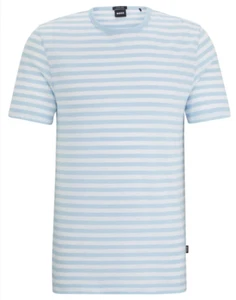 Camiseta Hugo Boss Cool Azul Pastel Claro y Blanco Algodón y Lino Rayas. H2 - Imagen 1 de 4