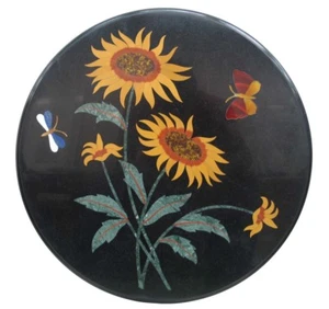 18" Black Marble Table Top Semi Precious Stone Inlay Work Home & Garden - Picture 1 of 1