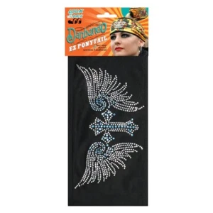 Rhinestones Danbando Bandanna Headwrap Headband E Z Pony Tail Cross &Wings Bling - Picture 1 of 7